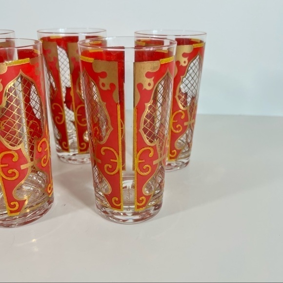 Vintage Mid Century Modern Red & Gold Capri Of California Drinking Glasses - Picture 4 of 10